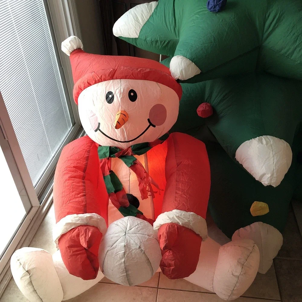 VTG GEMMY 2005‎ 8' Tall Snowmen With Lighted Christmas Tree Inflatable XL